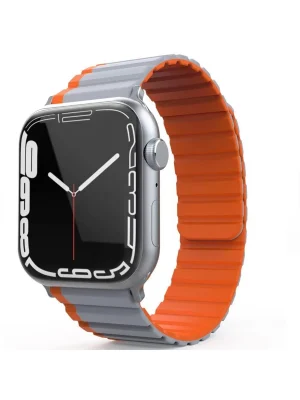 Movenchy Apple Watch 42mm MO-WB1 Çift Renk Mıknatıslı Silikon Kordon - Gri-Turuncu