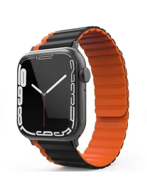 Movenchy Apple Watch 42mm MO-WB1 Çift Renk Mıknatıslı Silikon Kordon - Siyah-Turuncu