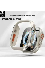 Movenchy Apple Watch Ultra 49mm MO-WT3 Alüminyum Camlı Kasa Ekran Koruyucu - Gold - Görsel 2