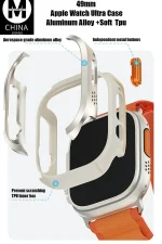 Movenchy Apple Watch Ultra 49mm MO-WT3 Alüminyum Camlı Kasa Ekran Koruyucu - Gold - Görsel 5