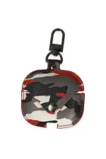 Newface Airpods Pro 2 (2.nesil) Çanta Kamuflaj Deri Kılıf - Kırmızı