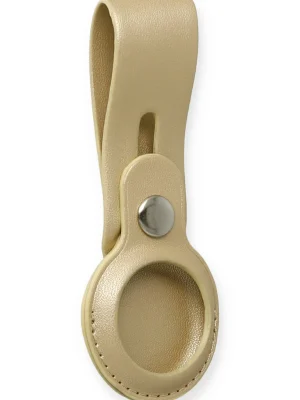 Newface Airtag Askılı Deri Kılıf - Gold