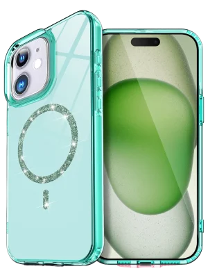 Newface Apple iPhone 12 Live Diamond Magsafe Kapak - Yeşil