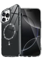 Newface Apple iPhone 14 Pro Max Live Diamond Magsafe Kapak - Siyah