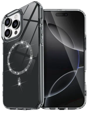 Newface Apple iPhone 14 Pro Max Live Diamond Magsafe Kapak - Siyah