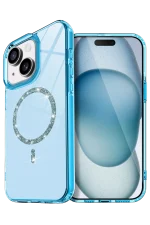 Newface Apple iPhone 15 Plus Live Diamond Magsafe Kapak - Mavi