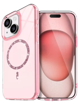 Newface Apple iPhone 15 Plus Live Diamond Magsafe Kapak - Pembe