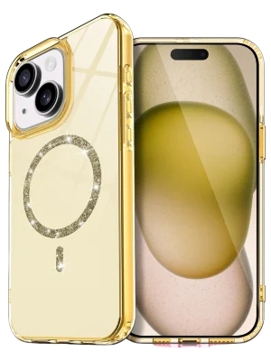 Newface Apple iPhone 15 Plus Live Diamond Magsafe Kapak - Sarı