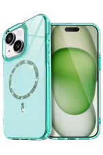 Newface Apple iPhone 15 Plus Live Diamond Magsafe Kapak - Yeşil