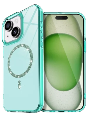Newface Apple iPhone 15 Plus Live Diamond Magsafe Kapak - Yeşil