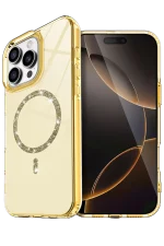 Newface Apple iPhone 15 Pro Max Live Diamond Magsafe Kapak - Sarı