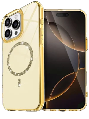 Newface Apple iPhone 15 Pro Max Live Diamond Magsafe Kapak - Sarı