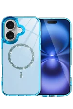Newface Apple iPhone 16 Plus Live Diamond Magsafe Kapak - Mavi