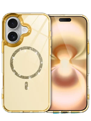 Newface Apple iPhone 16 Plus Live Diamond Magsafe Kapak - Sarı