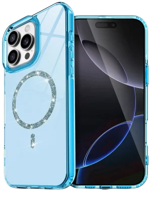 Newface Apple iPhone 16 Pro Live Diamond Magsafe Kapak - Mavi