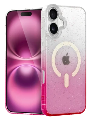 Newface Apple iPhone 16 Pummel Shiny Magsafe Kapak - Pembe