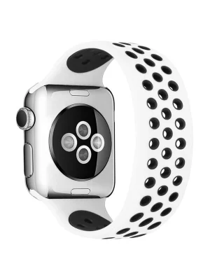 Newface Apple Watch 38mm Ayarlı Delikli Silikon Kordon - Beyaz-Siyah
