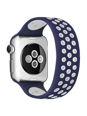 Newface Apple Watch 38mm Ayarlı Delikli Silikon Kordon - Lacivert-Beyaz
