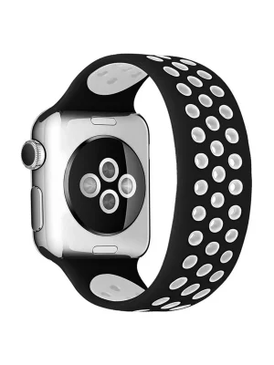 Newface Apple Watch 38mm Ayarlı Delikli Silikon Kordon - Siyah-Beyaz