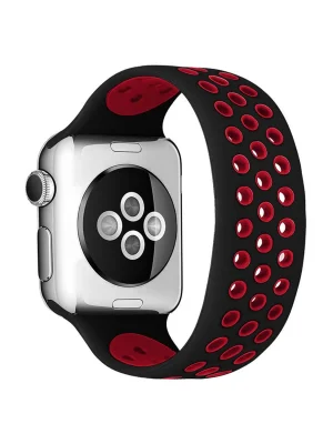 Newface Apple Watch 38mm Ayarlı Delikli Silikon Kordon - Siyah-Kırmızı