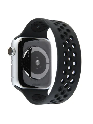 Newface Apple Watch 38mm Ayarlı Delikli Silikon Kordon - Siyah-Siyah