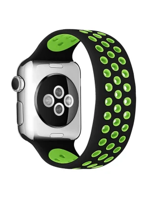 Newface Apple Watch 38mm Ayarlı Delikli Silikon Kordon - Siyah-Yeşil