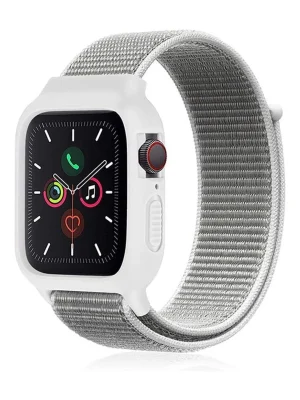 Newface Apple Watch 38mm Hasırlı Cırtcırtlı Kasalı Kordon - Beyaz