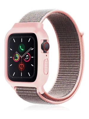 Newface Apple Watch 38mm Hasırlı Cırtcırtlı Kasalı Kordon - Pembe