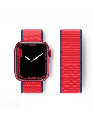 Newface Apple Watch 38mm Hasırlı Cırtcırtlı Kordon - Lacivert-Kırmızı