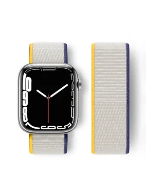 Newface Apple Watch 38mm Hasırlı Cırtcırtlı Kordon - Sarı-Beyaz