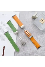 Newface Apple Watch 38mm KR414 Daks Deri Kordon - Koyu Yeşil - Görsel 4