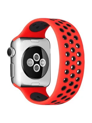Newface Apple Watch 42mm Ayarlı Delikli Silikon Kordon - Kırmızı-Siyah