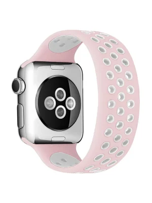 Newface Apple Watch 42mm Ayarlı Delikli Silikon Kordon - Pembe-Beyaz