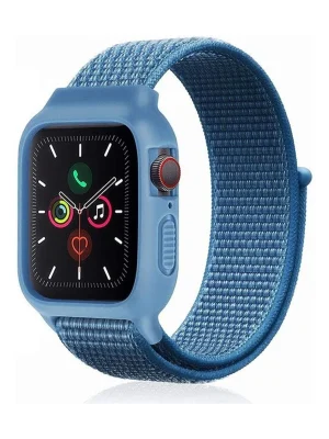 Newface Apple Watch 42mm Hasırlı Cırtcırtlı Kasalı Kordon - Mavi