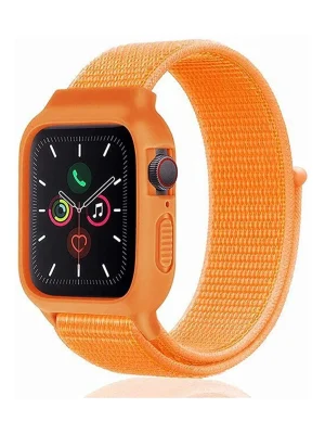 Newface Apple Watch 42mm Hasırlı Cırtcırtlı Kasalı Kordon - Turuncu