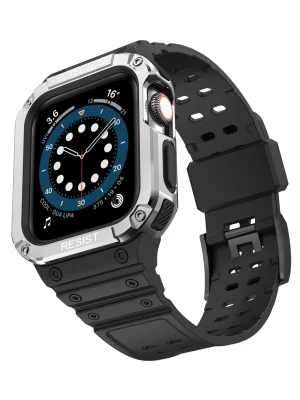 Newface Apple Watch 42mm KR401 Silikon Kordon - Siyah-Gümüş