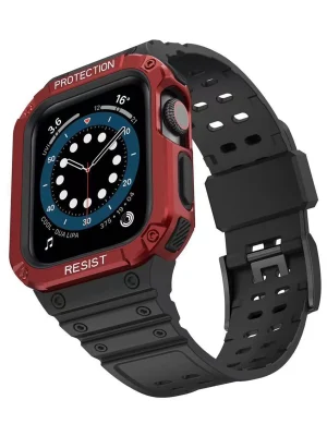 Newface Apple Watch 42mm KR401 Silikon Kordon - Siyah-Kırmızı