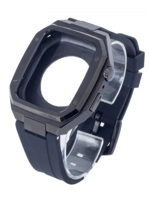 Newface Apple Watch 45mm KR402 Metal Kasa Silikon Kordon - Siyah