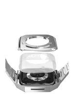 Newface Apple Watch 45mm Metal Petek Kasalı Kordon - Gümüş - Görsel 3