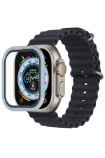 Newface Apple Watch Ultra 49mm Alüminyum Kasa Cam Ekran Koruyucu - Mavi