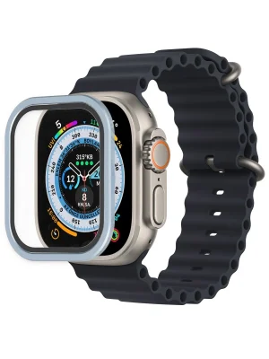 Newface Apple Watch Ultra 49mm Alüminyum Kasa Cam Ekran Koruyucu - Mavi