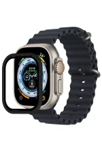 Newface Apple Watch Ultra 49mm Alüminyum Kasa Cam Ekran Koruyucu - Siyah