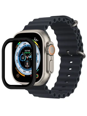 Newface Apple Watch Ultra 49mm Alüminyum Kasa Cam Ekran Koruyucu - Siyah