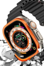 Newface Apple Watch Ultra 49mm Alüminyum Kasa Cam Ekran Koruyucu - Turuncu