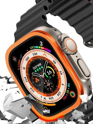 Newface Apple Watch Ultra 49mm Alüminyum Kasa Cam Ekran Koruyucu - Turuncu