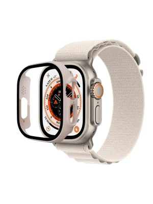 Newface Apple Watch Ultra 49mm Desert Camlı Kasa Ekran Koruyucu - Metalik Gold