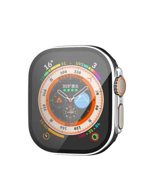 Newface Apple Watch Ultra 49mm Legend Camlı Kasa Ekran Koruyucu - Siyah-Gümüş