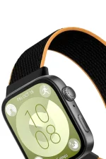 Newface Huawei Fit 4 Hasırlı Cırtcırtlı Kordon - Siyah-Turuncu - Görsel 2