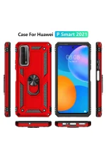 Newface Huawei P Smart 2021 Kılıf Sofya Yüzüklü Silikon Kapak - Kırmızı - Görsel 3