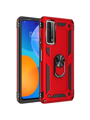 Newface Huawei P Smart 2021 Kılıf Sofya Yüzüklü Silikon Kapak - Kırmızı